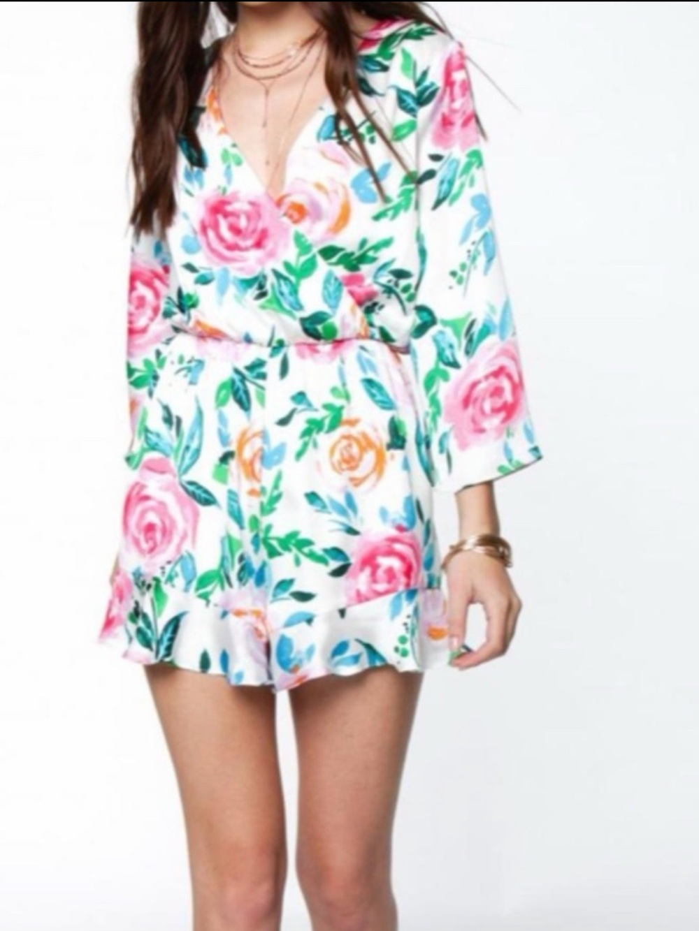 Everly Pastel Watercolor Floral V-Neck Romper
